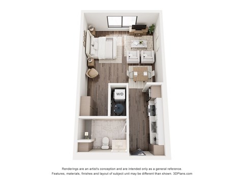 The Rubicon Studio Apartment Floor Plan at Webster Station Flats in Dayton Ohio